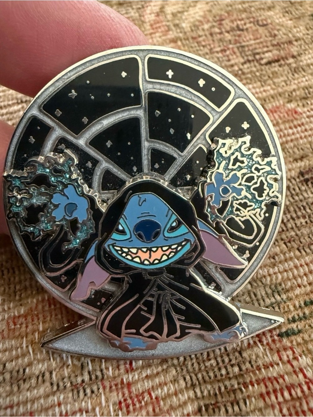 Disney Stitch Cloaked Enamel Pin in Black, Blue, Purple